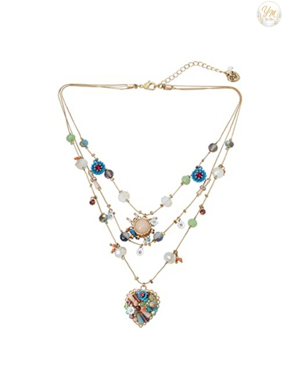 Layered Chain Necklace with Charms, Heart Pendant, Gold Tone